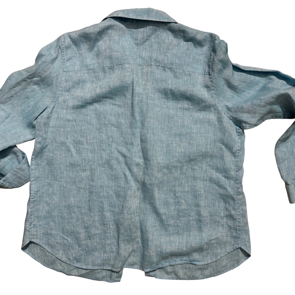 Chico's Womens‎ 2 12/14 Shirt 100% Linen Button Down Roll Tab Sleeves Aqua Blue - Picture 4 of 5
